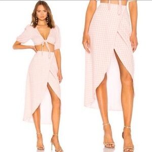 LPA Midi Skirt and Crop Top Set Pink Pastel Gingham Skirt/Small Top/XS